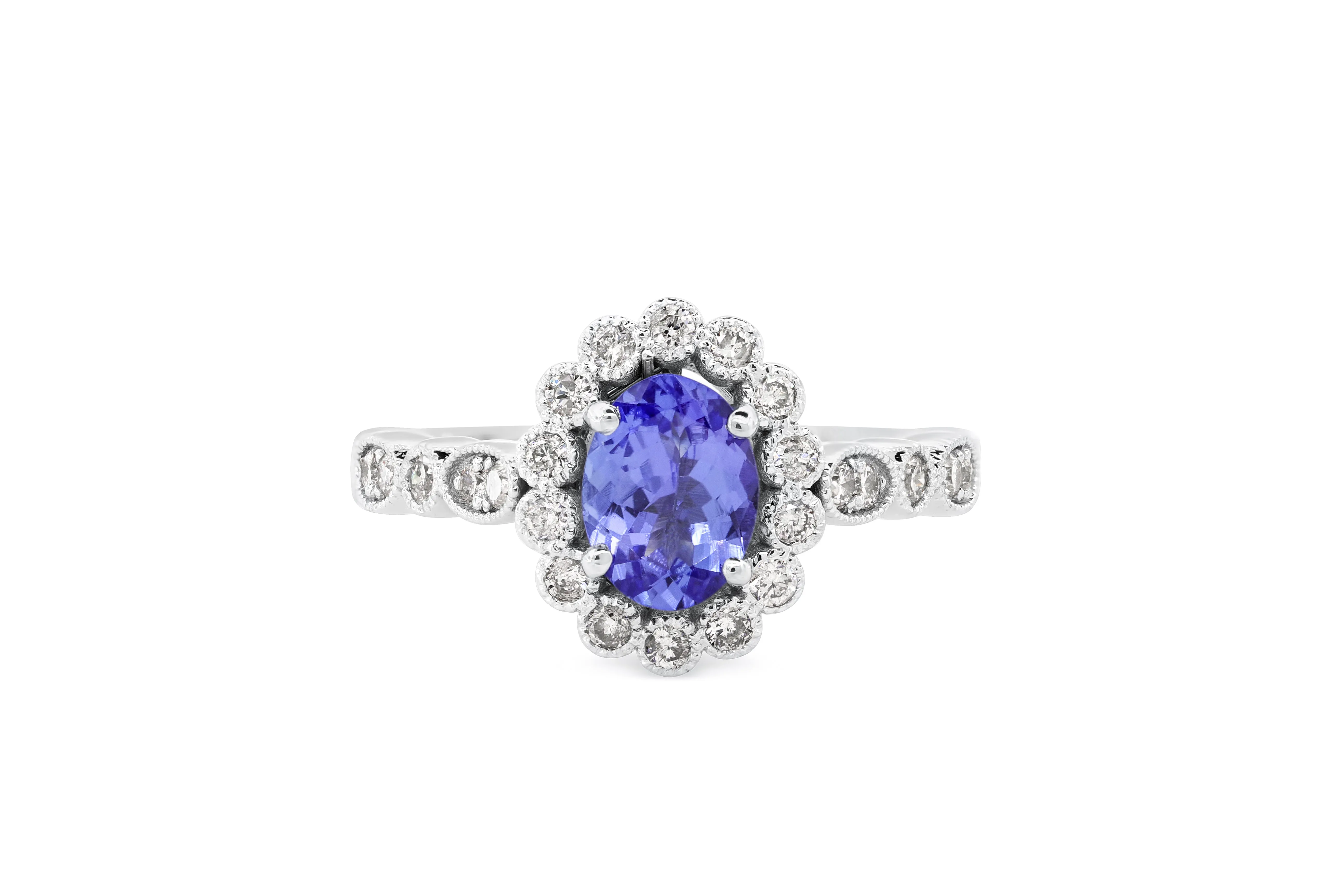 0.97 CT Oval Tanzanite Diamond Ring 0.45 CT TW 14K White Gold TZR017