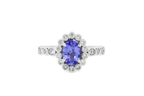 0.97 CT Oval Tanzanite Diamond Ring 0.45 CT TW 14K White Gold TZR017