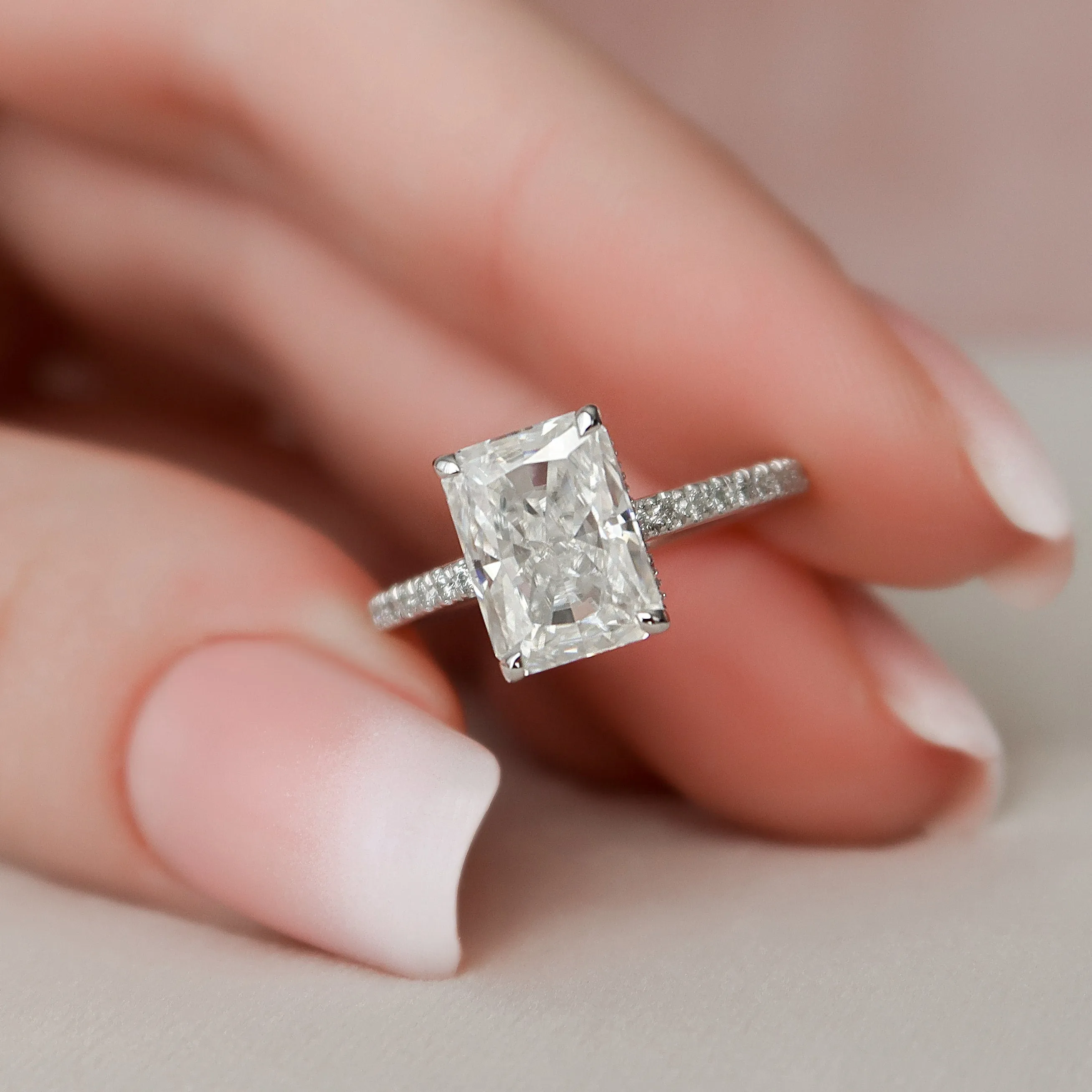 1.0 CT-3.0 CT Radiant Cut Hidden Halo Moissanite Engagement Ring