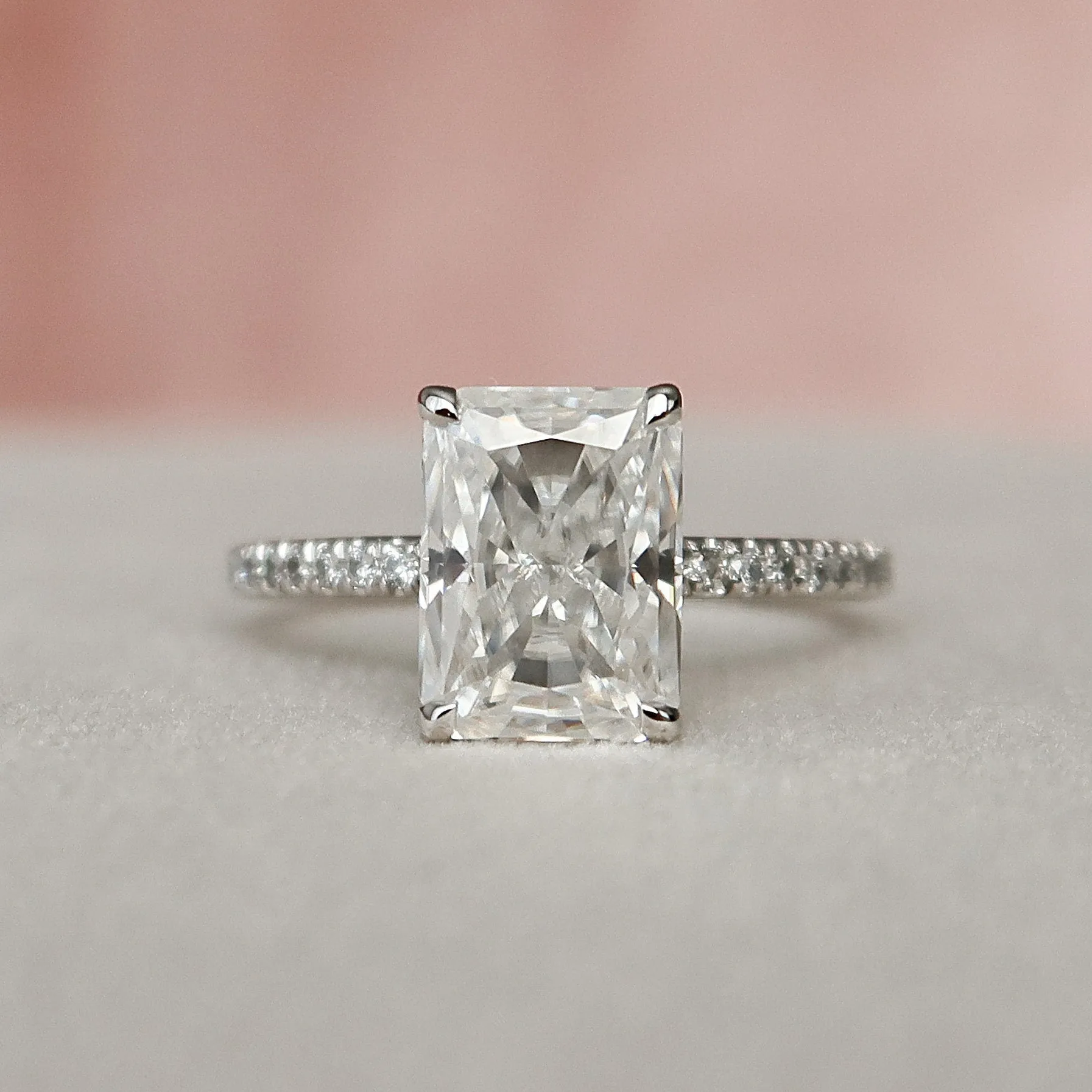 1.0 CT-3.0 CT Radiant Cut Hidden Halo Moissanite Engagement Ring