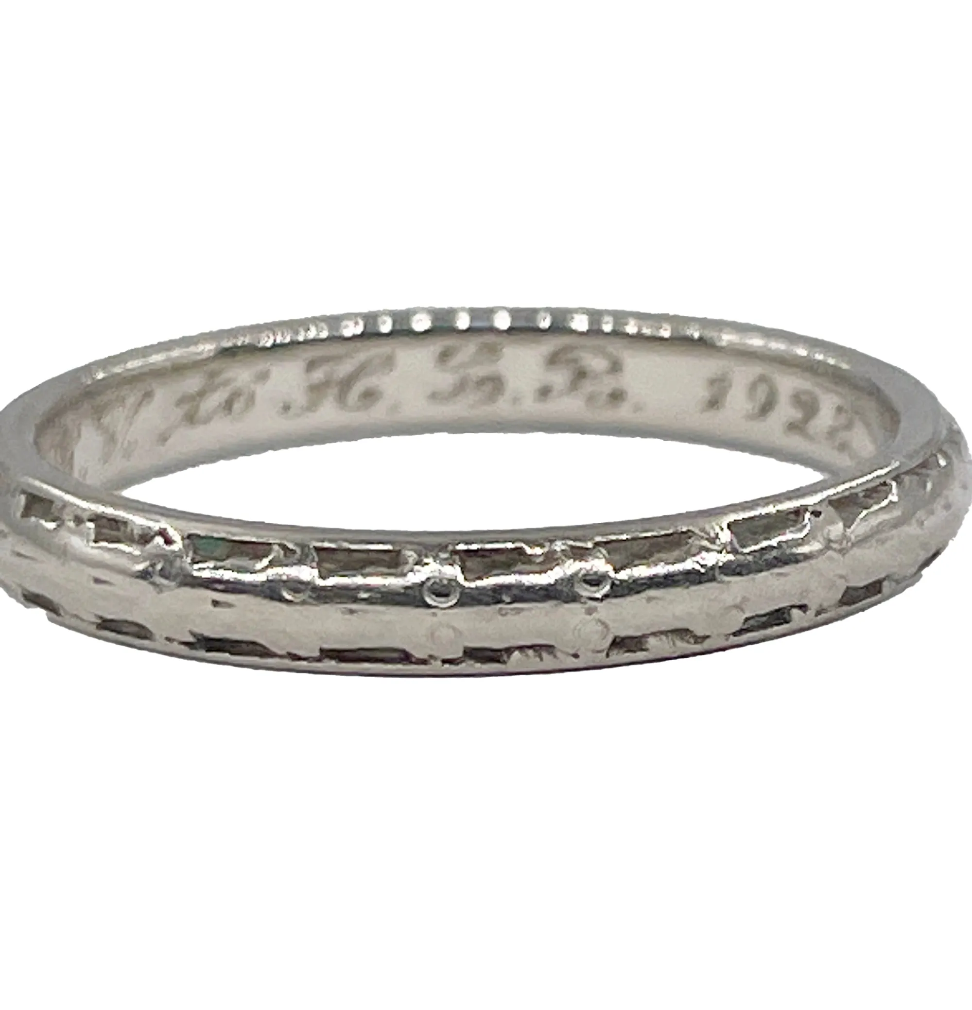 1928 Art Deco Vintage Wedding Anniversary 18K White Gold Band Ring by Alfred Humbert & Son