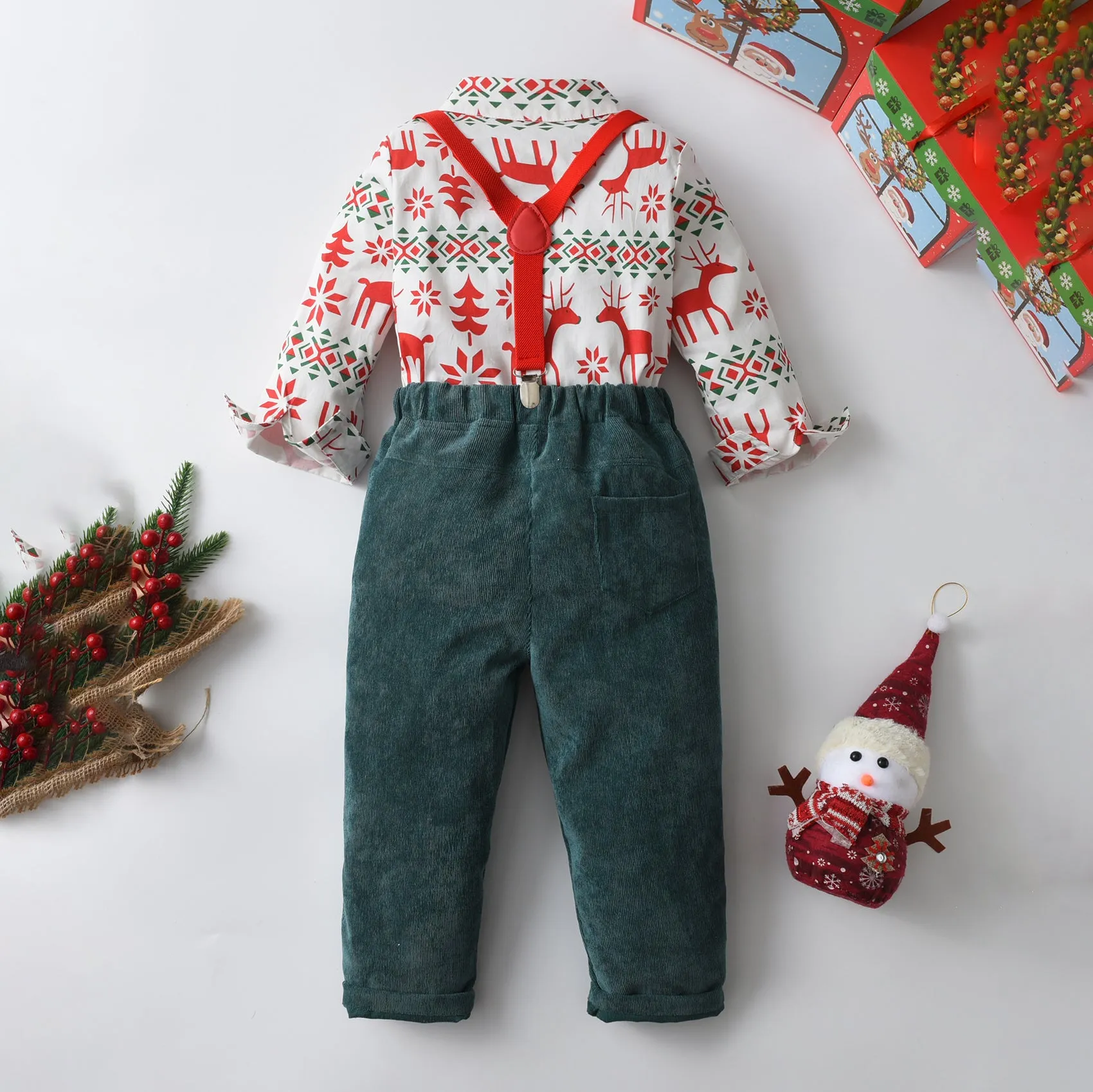 2 Pieces Set Baby Kid Boys Christmas Cartoon Print Tops And Solid Color Pants Wholesale 23082864