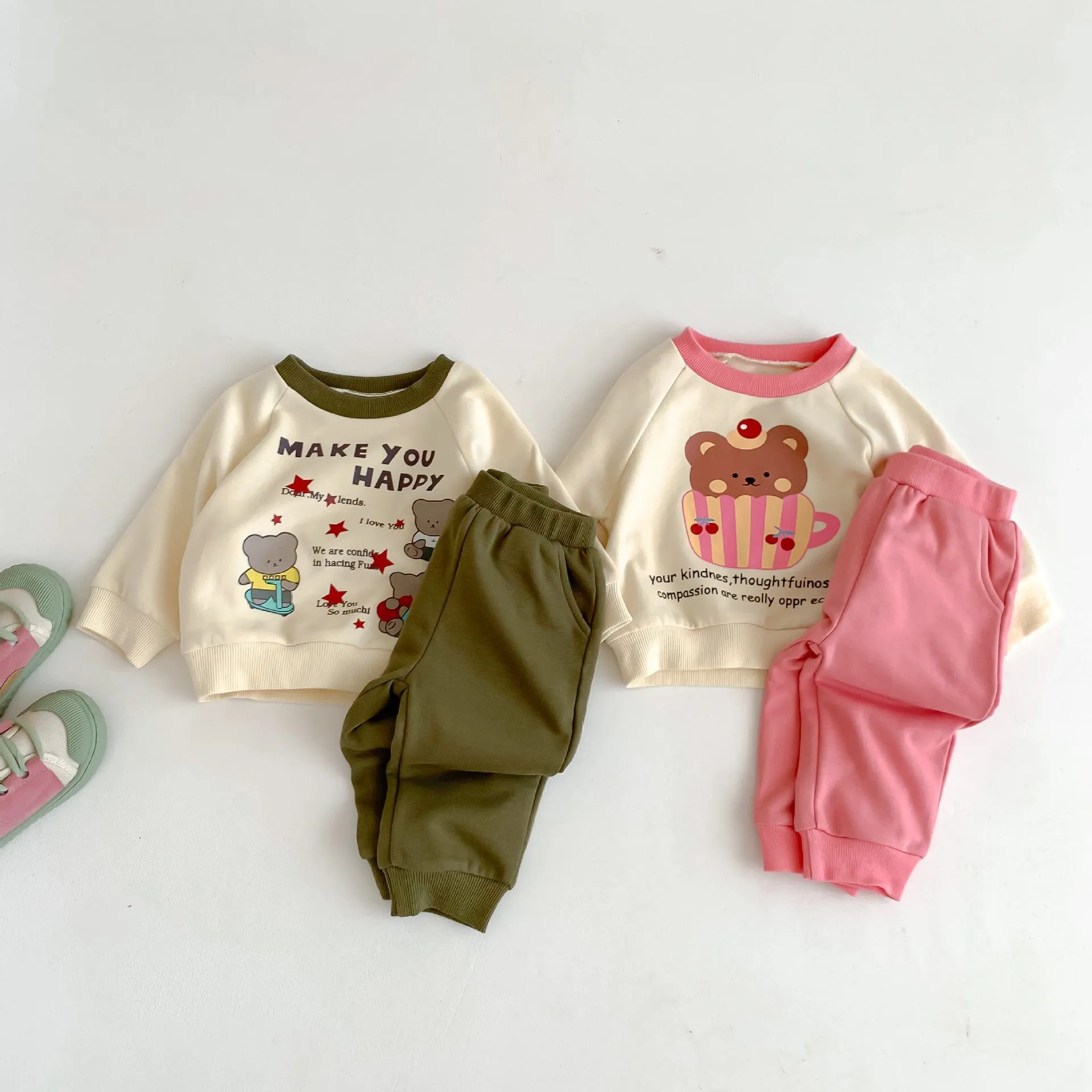 2 Pieces Set Baby Kid Girls Boys Letters Cartoon Print Tops And Solid Color Pants Wholesale 23101908