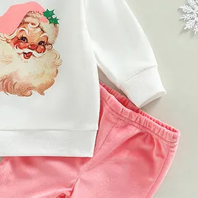 2 Pieces Set Baby Kid Girls Christmas Cartoon Print Tops And Solid Color Pants Wholesale 23101522