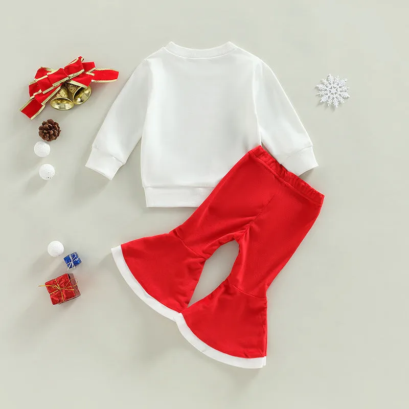 2 Pieces Set Baby Kid Girls Christmas Cartoon Print Tops And Solid Color Pants Wholesale 23101522