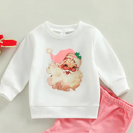 2 Pieces Set Baby Kid Girls Christmas Cartoon Print Tops And Solid Color Pants Wholesale 23101522