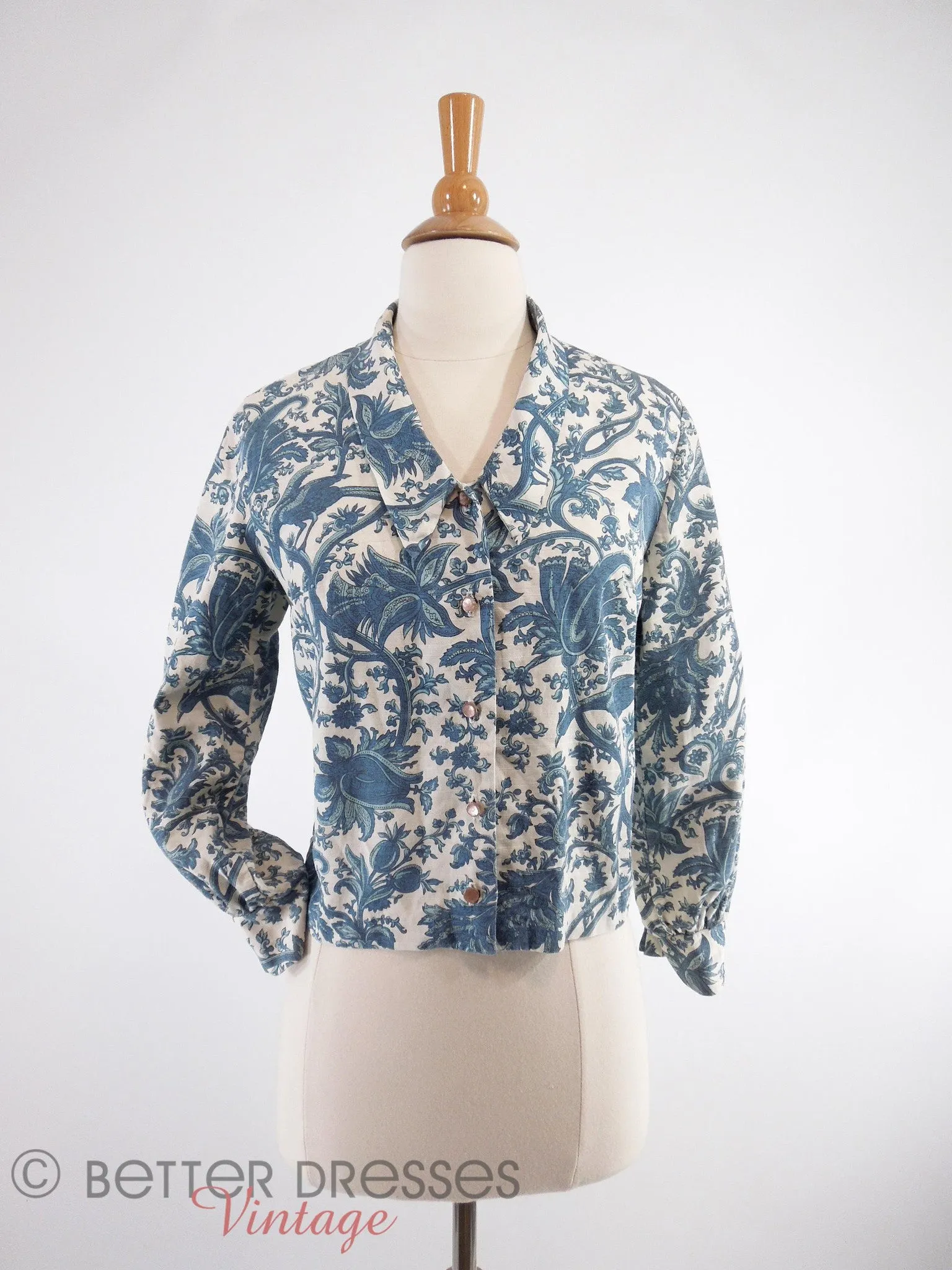 50s/60s Toile Lightweight Jacket or Blouse - sm, med