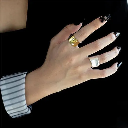 Adjustable Frosted Matte Silver Irregular Pewter Band Ring