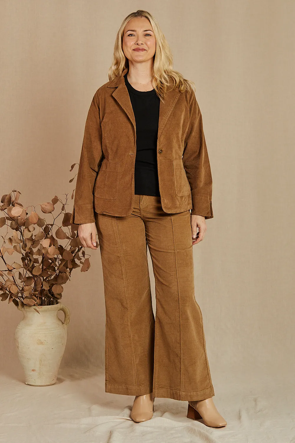 Adrift Wide Leg Brushed Cotton Pant in Camel