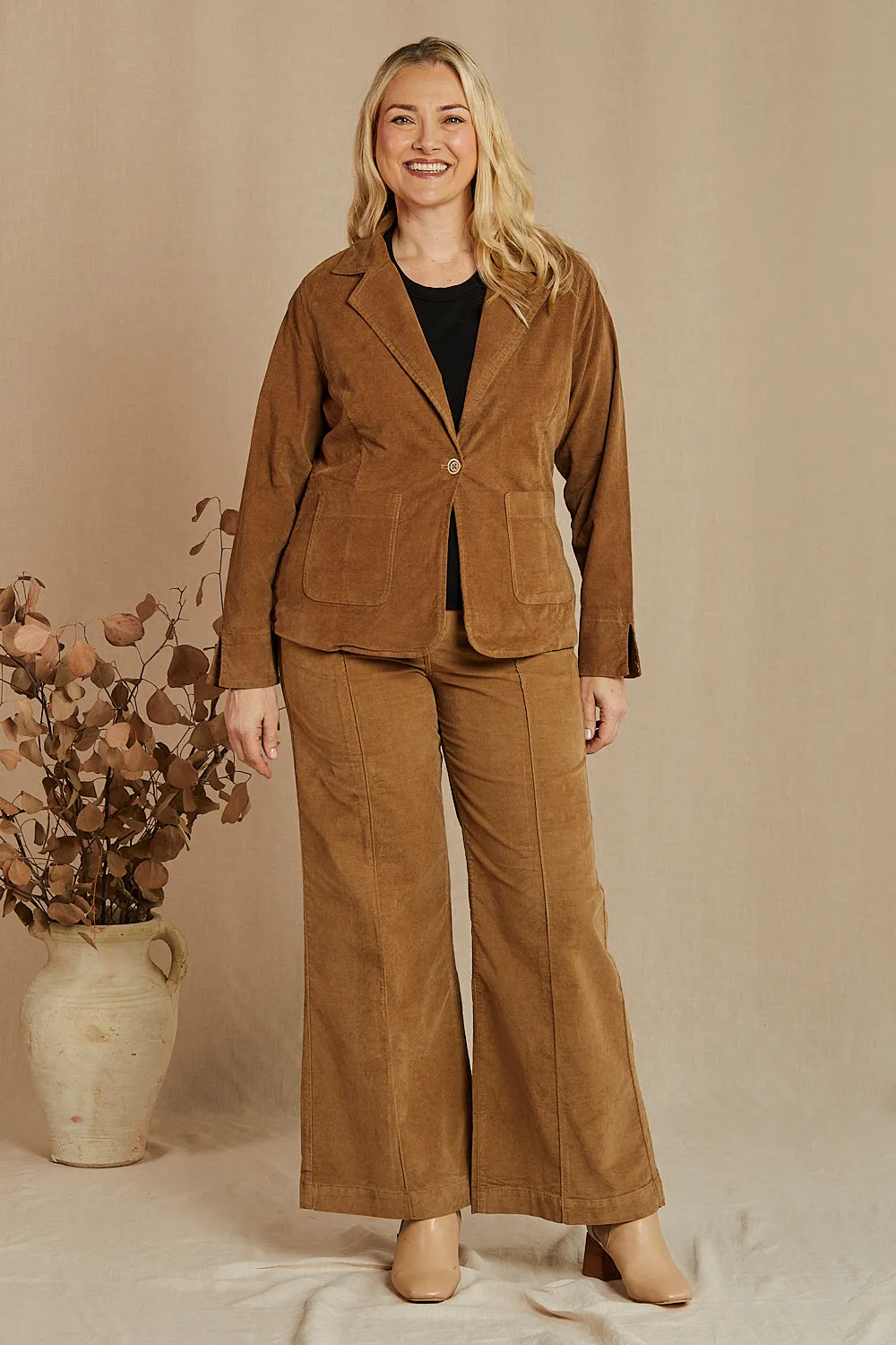 Adrift Wide Leg Brushed Cotton Pant in Camel