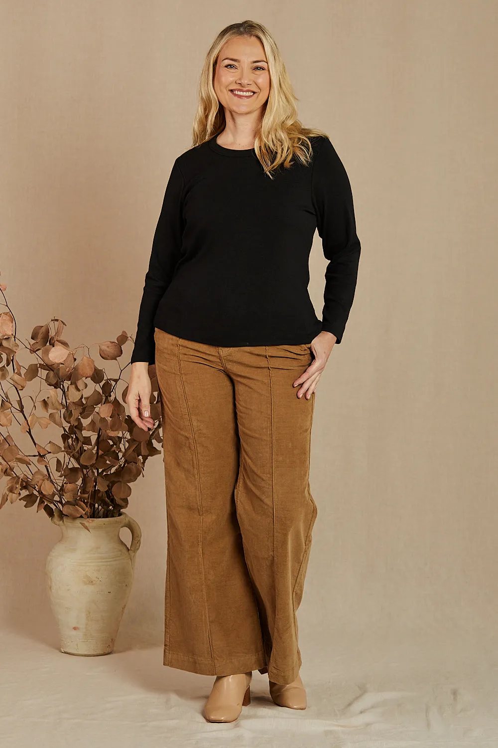 Adrift Wide Leg Brushed Cotton Pant in Camel