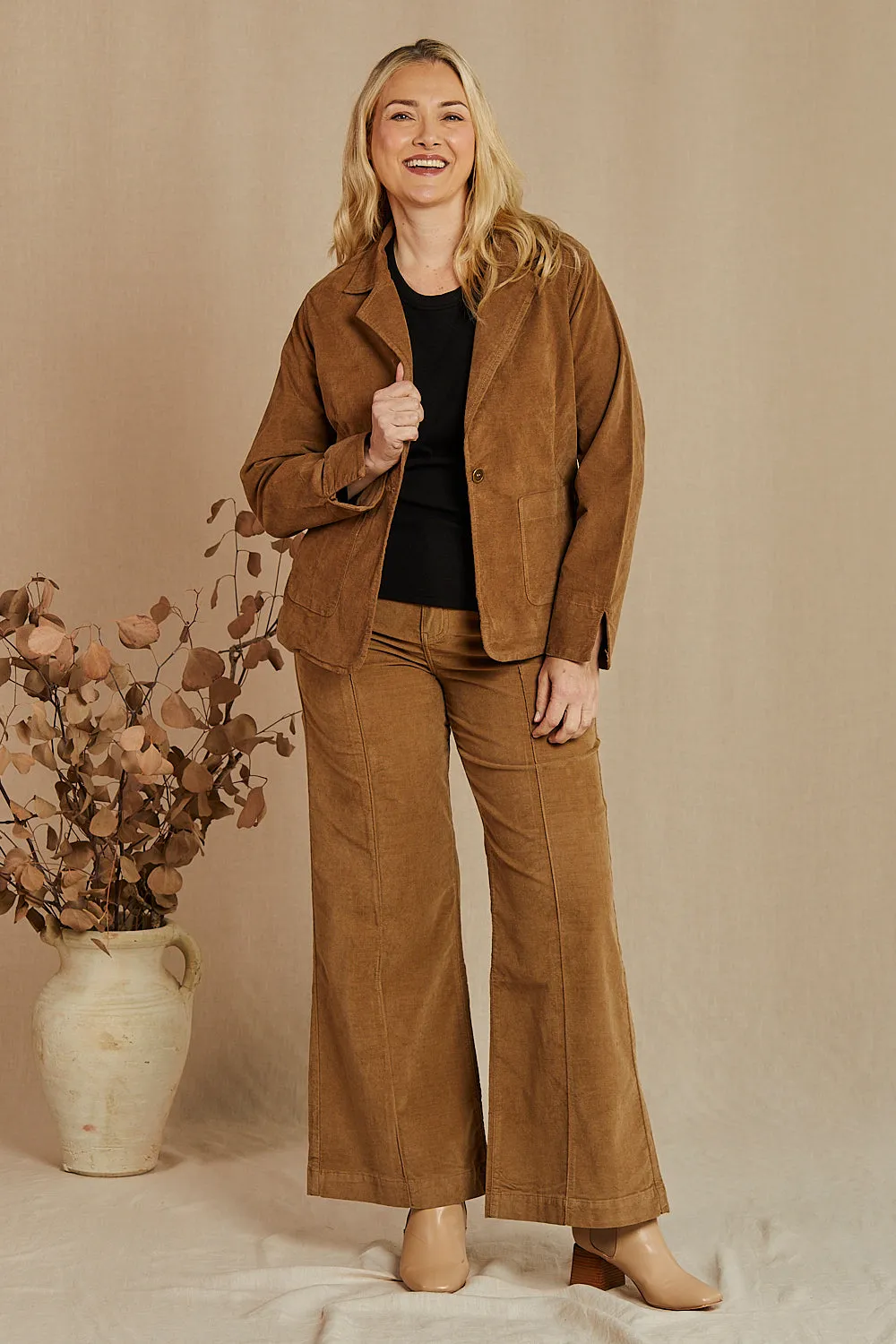 Adrift Wide Leg Brushed Cotton Pant in Camel