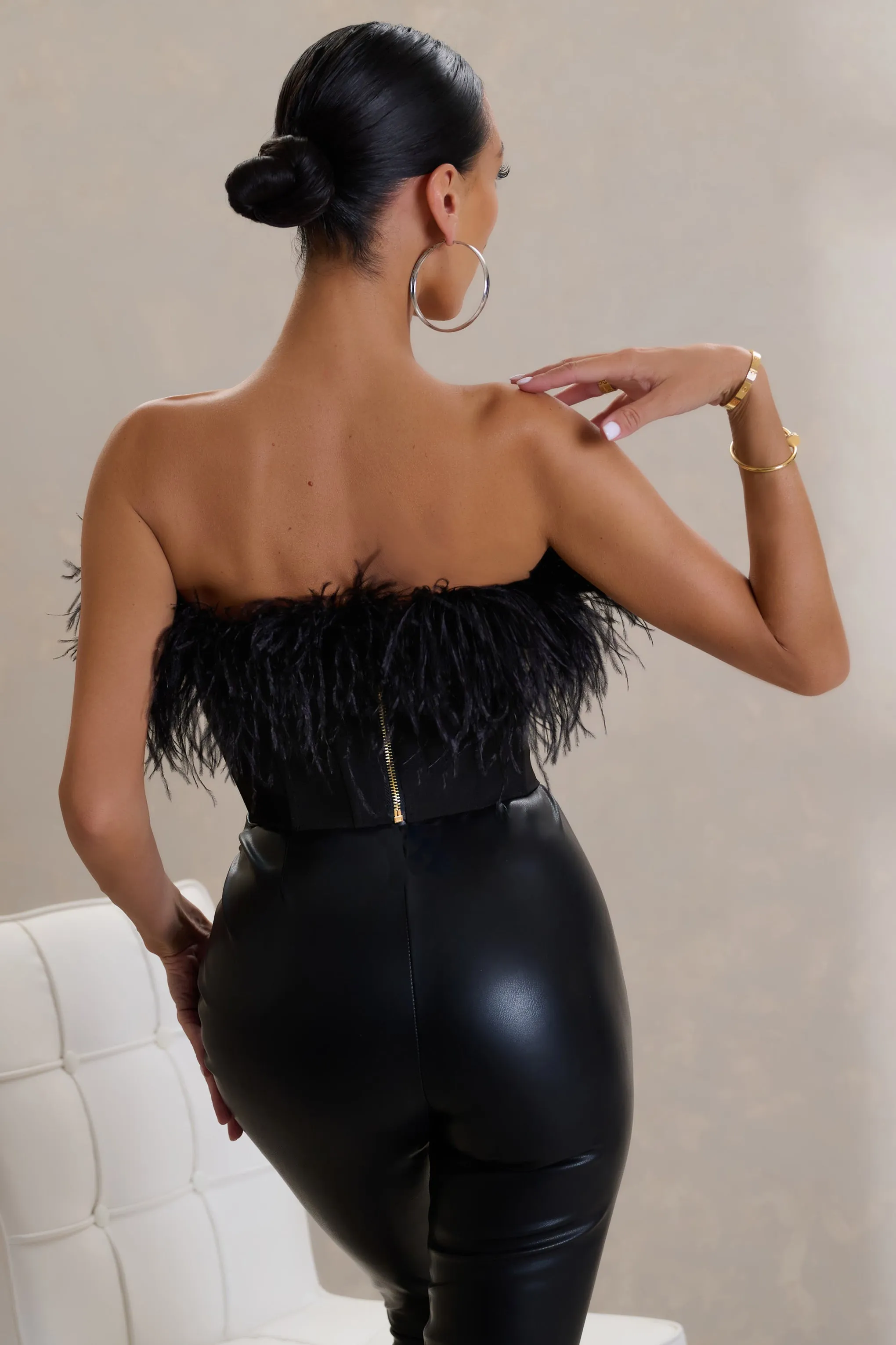 Black Feather Bandeau Corset Top | All About You Band