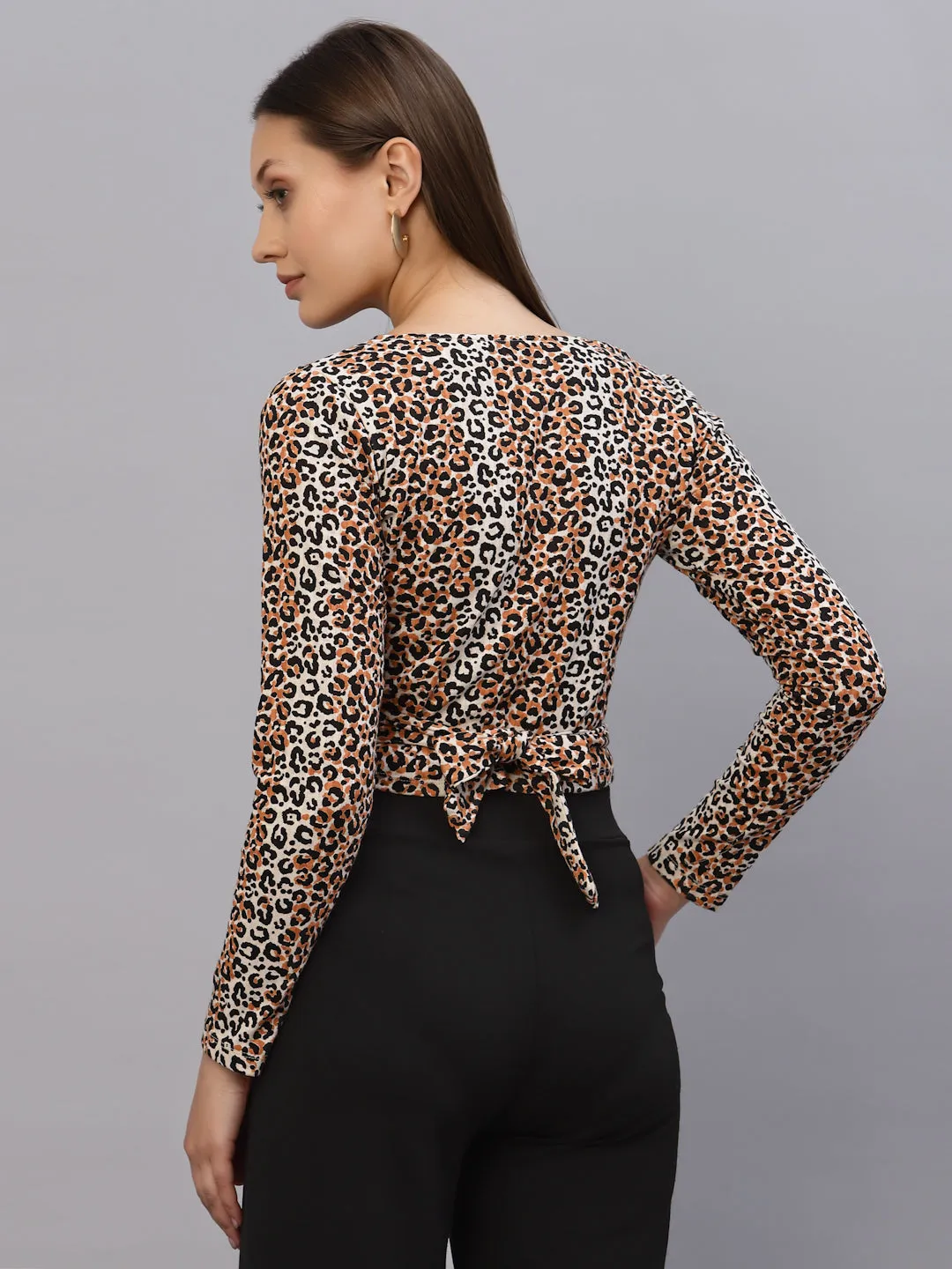 Animal Print Wrap Crop Top