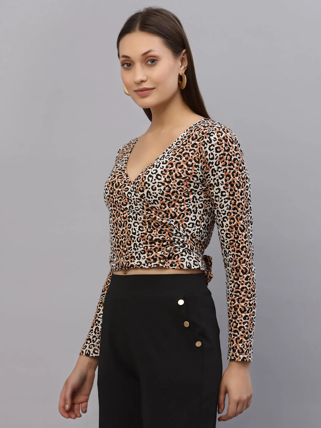 Animal Print Wrap Crop Top