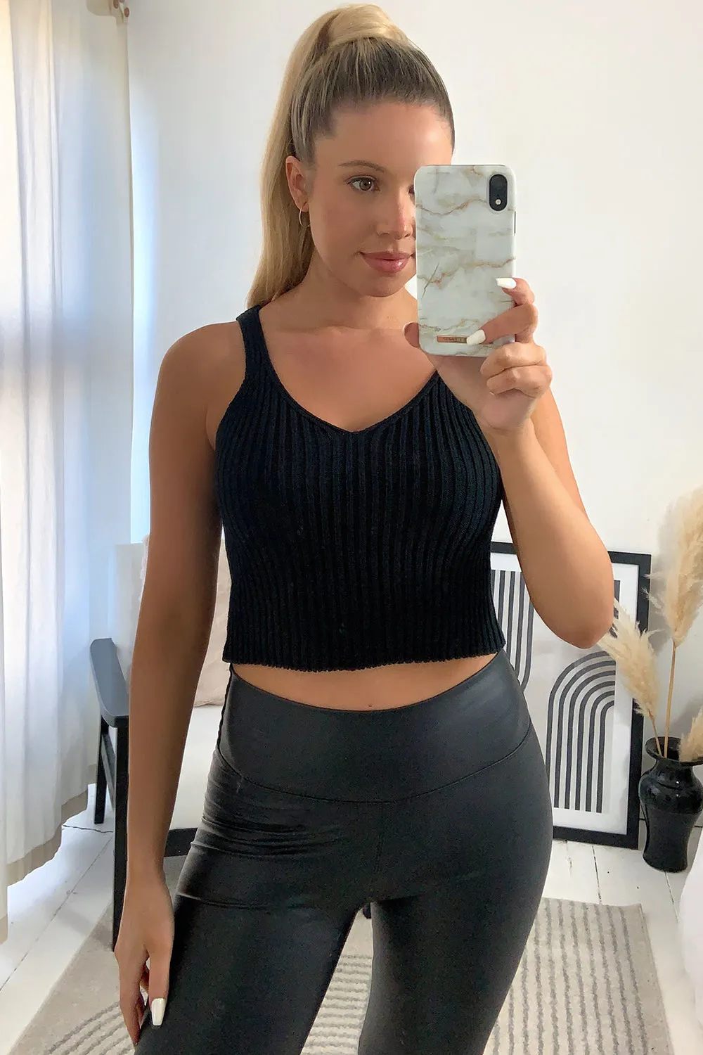 Ashlyn Black Knit Crop Top