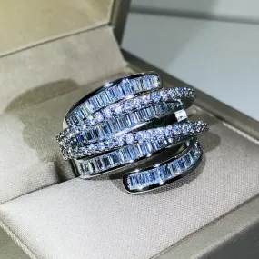 Baguette Cubic Zirconia Crossover Highway Cocktail Ring