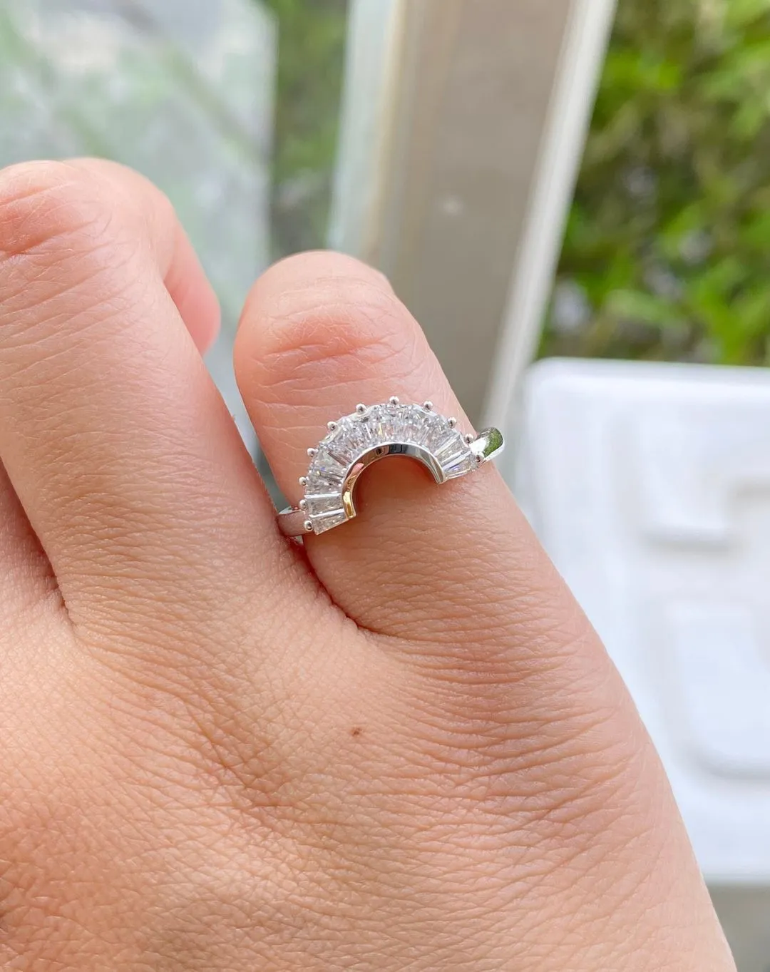 Baguette Ring Curved Ring Engagement Ring Unique Wedding Ring