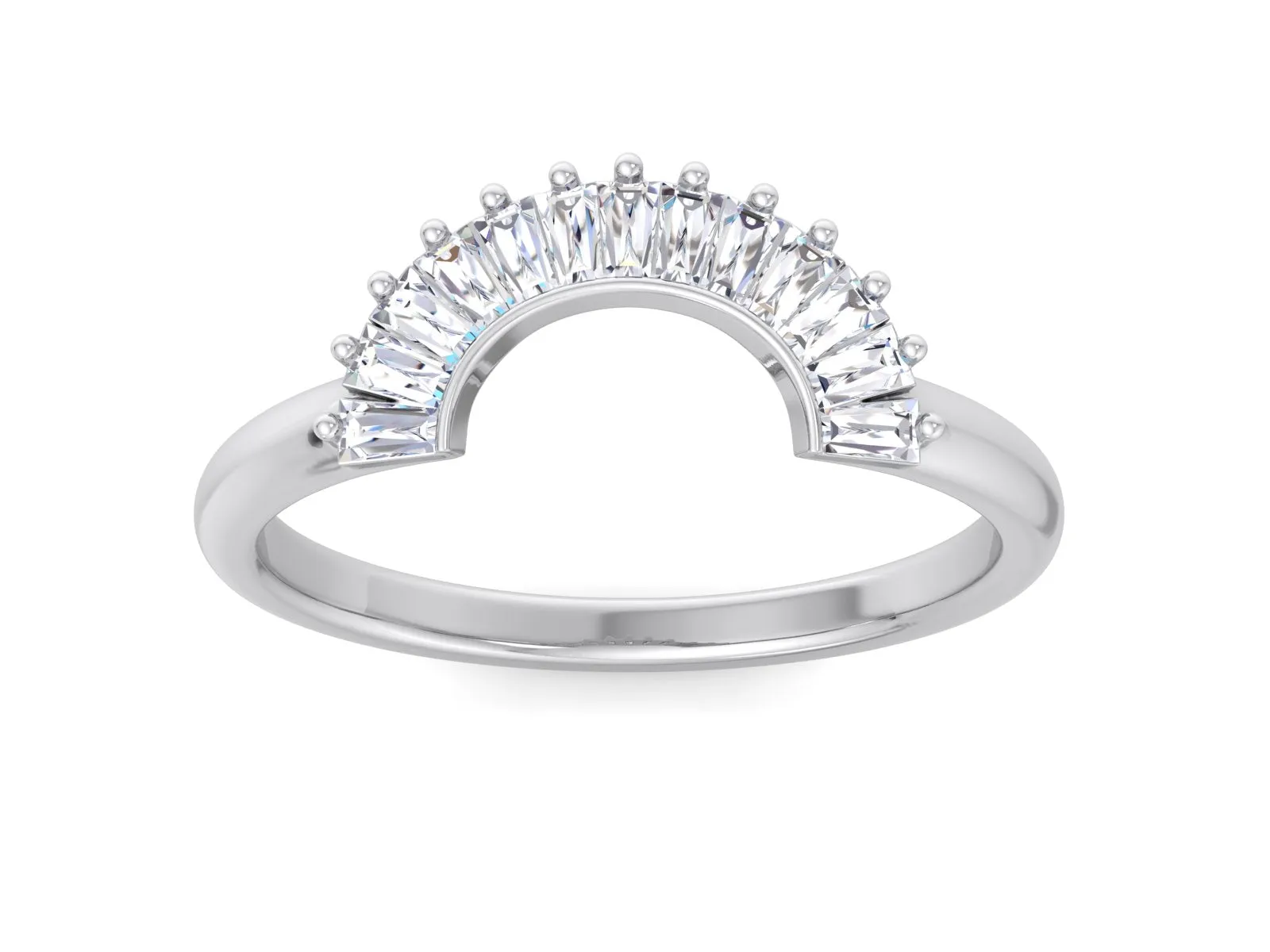 Baguette Ring Curved Ring Engagement Ring Unique Wedding Ring