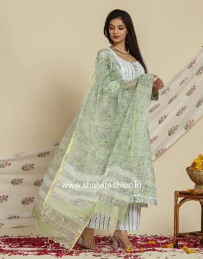 Bahar Hand Block Print Cotton Suit Set with Kota Doria Dupatta (CSS95KD)