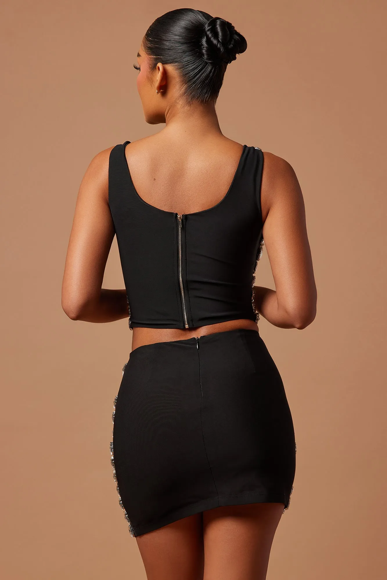 Beverly Embellished Crop Top - Black