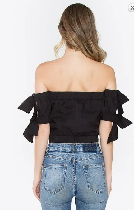 Black Tie Sleeve Crop Top