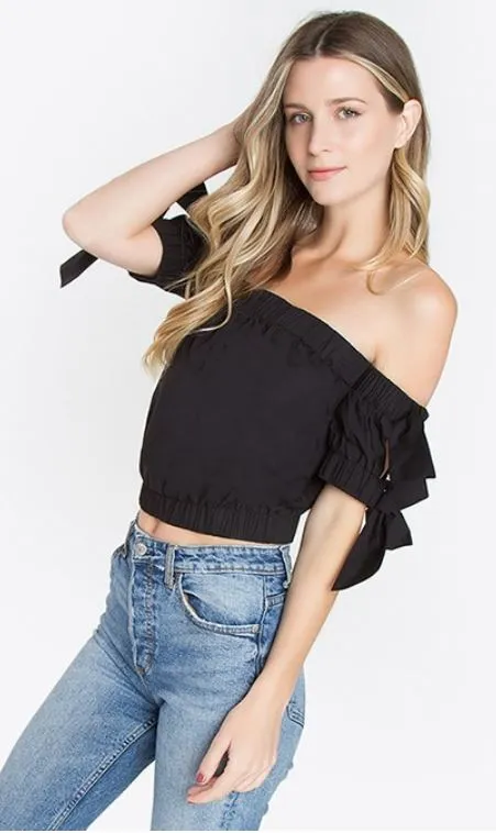 Black Tie Sleeve Crop Top