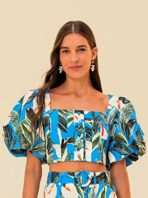 Blue Anthurium Garden Crop Top