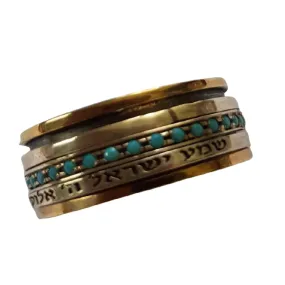 Bluenoemi Spinner ring for woman set with blue opals. A Silver & Gold wish and bless Love Ring.