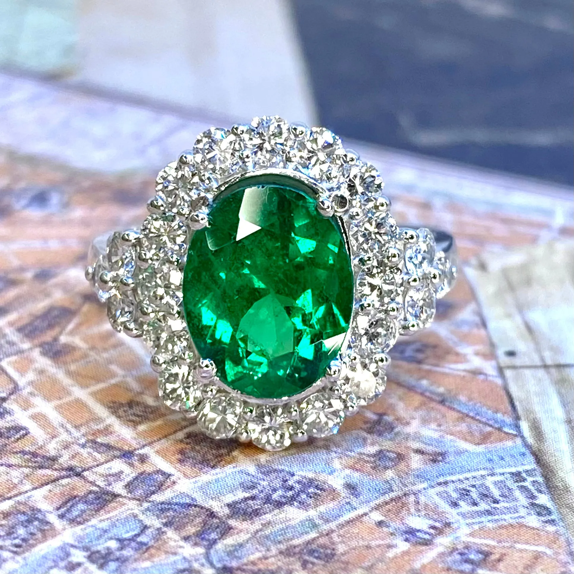 Certified Tsavorite Garnet and Diamond Platinum Ring