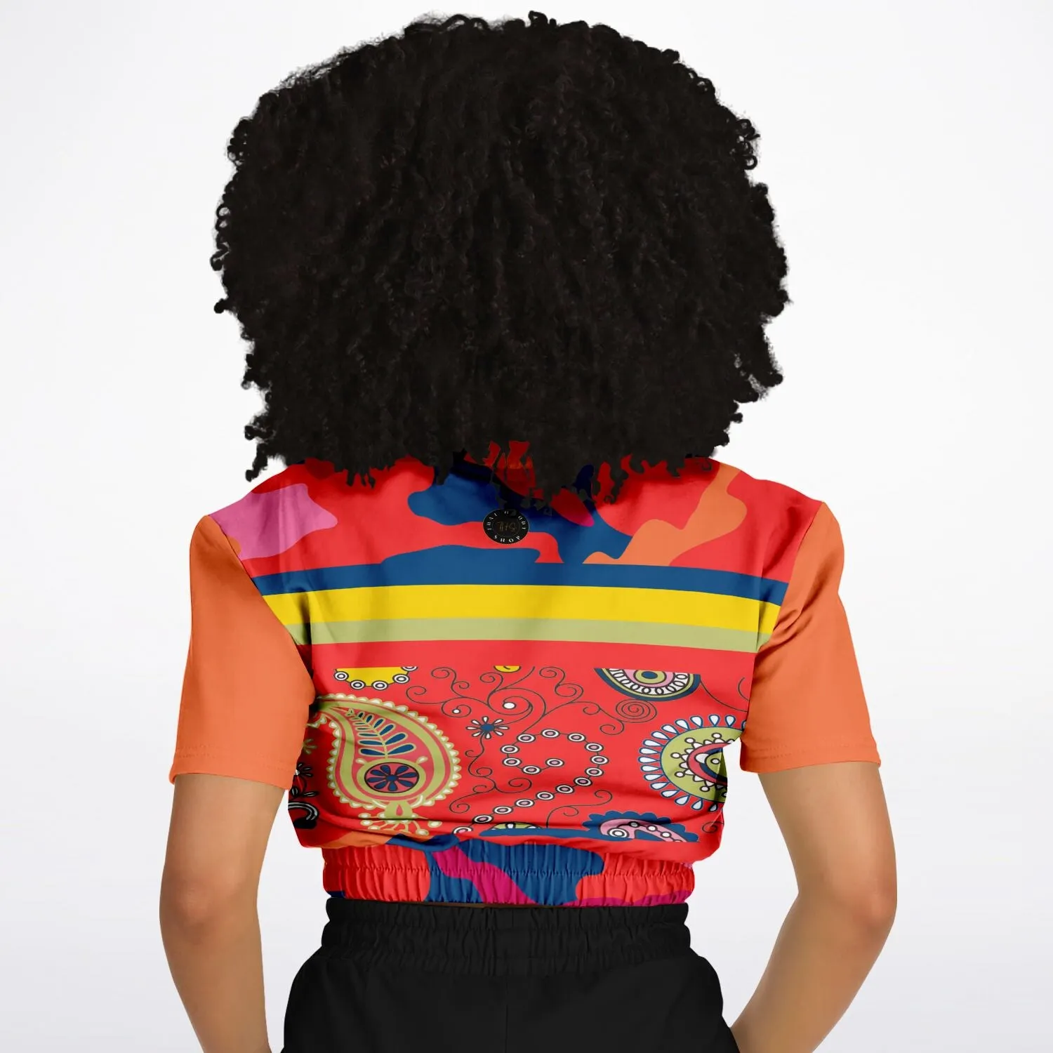 Chili Pepper Paisley Short Sleeve Cropped Eco-Poly Sweater