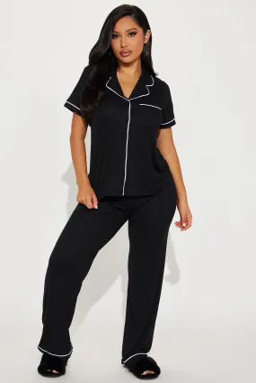 Chill Vibes Only Ribbed PJ Pant Set - Black