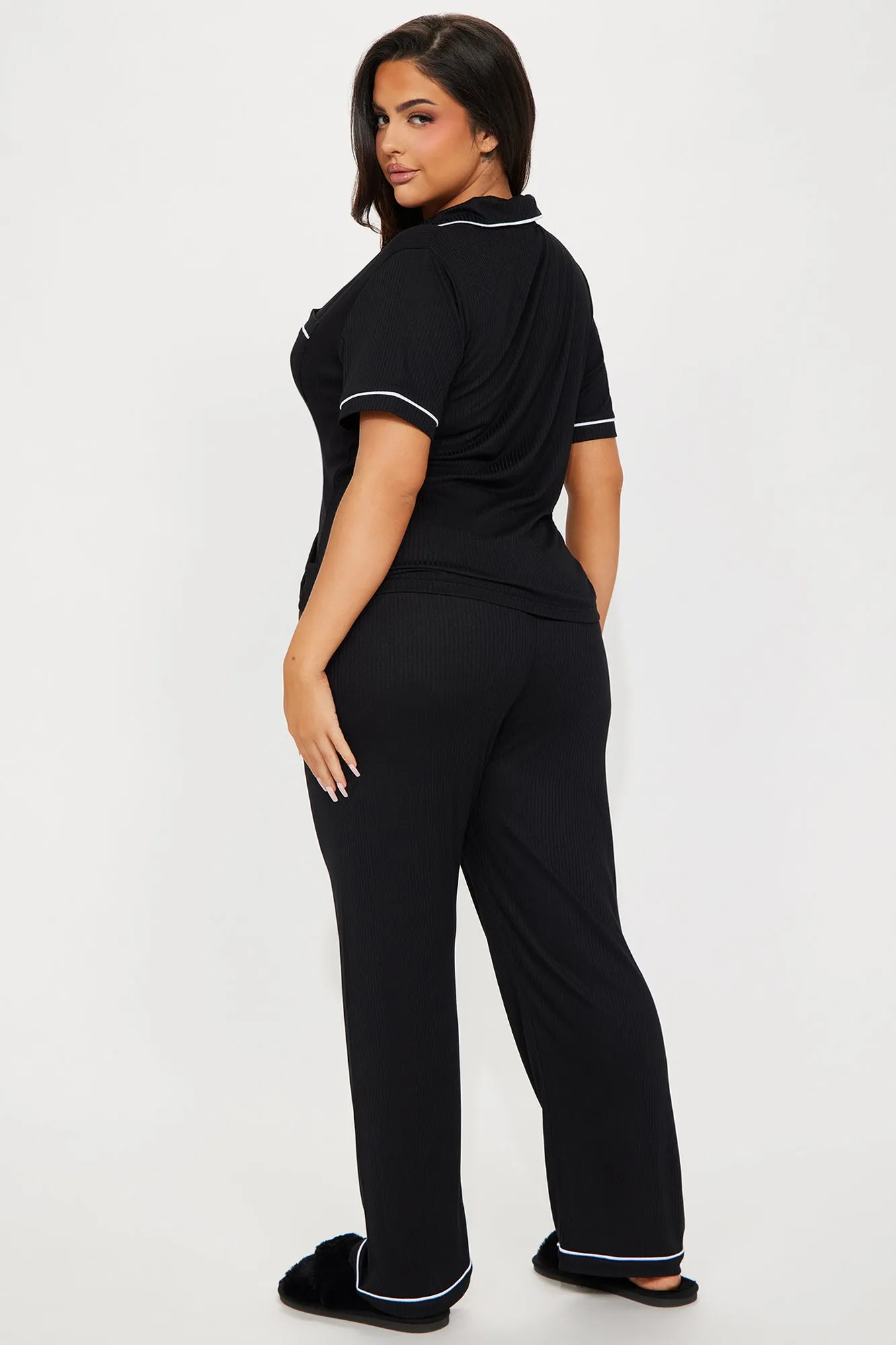 Chill Vibes Only Ribbed PJ Pant Set - Black