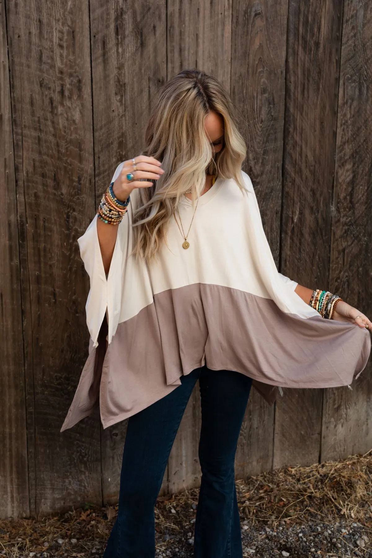 Coffee Sunsets V Neck Top - Brown