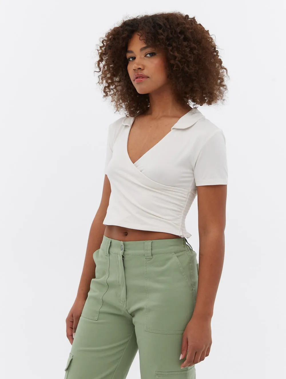 Constance Collared Wrap Crop Top