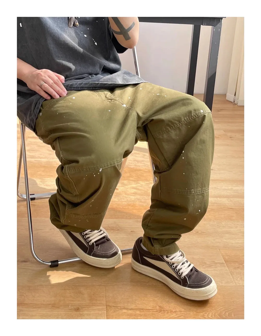 Contrast Waistband Paint Splash Workwear Cargo Pants