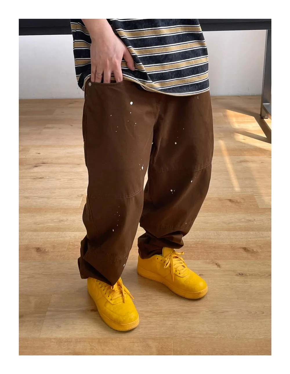 Contrast Waistband Paint Splash Workwear Cargo Pants