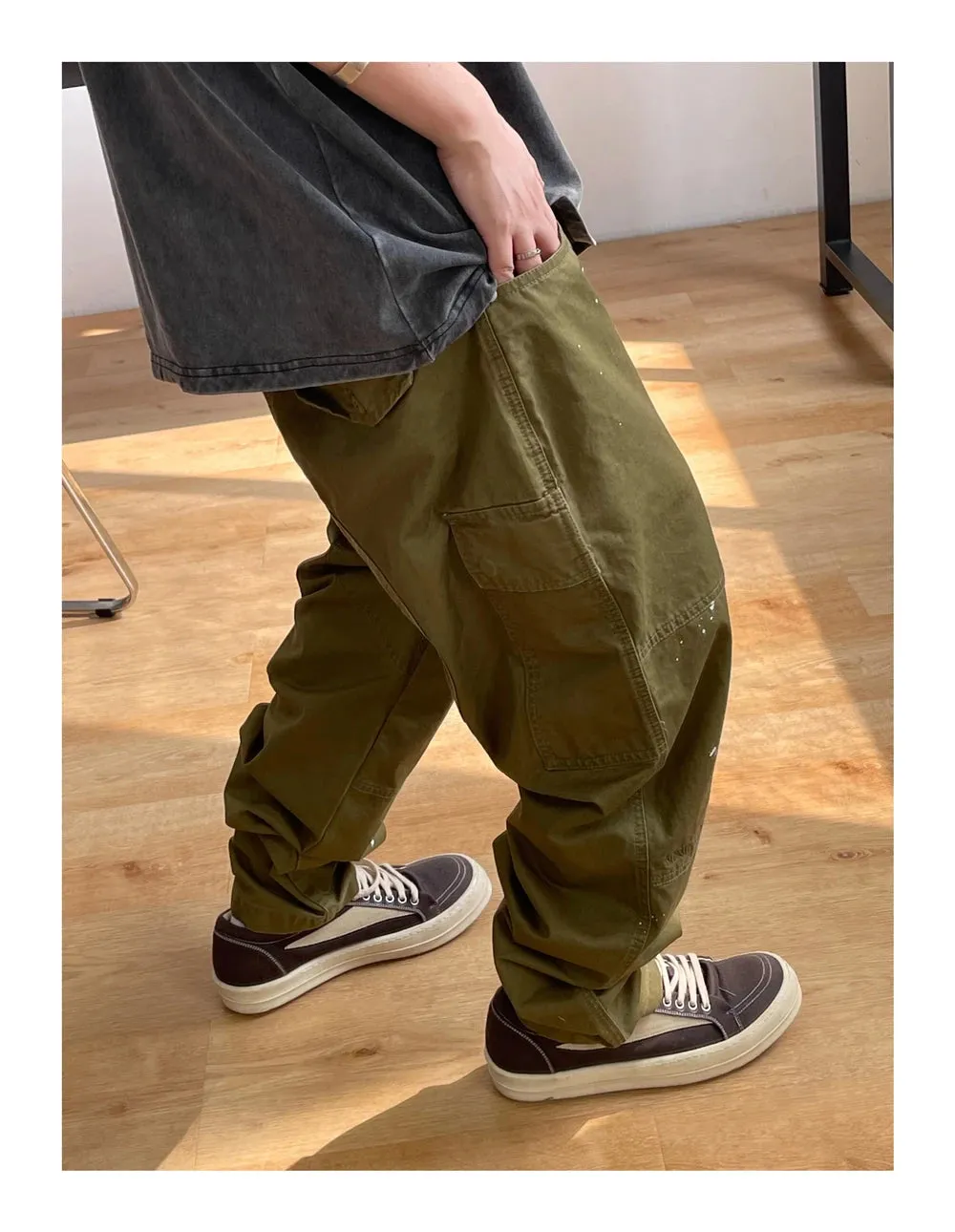 Contrast Waistband Paint Splash Workwear Cargo Pants