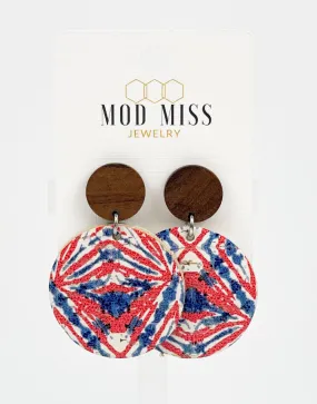 Cork Leather Round Earring Patriotic