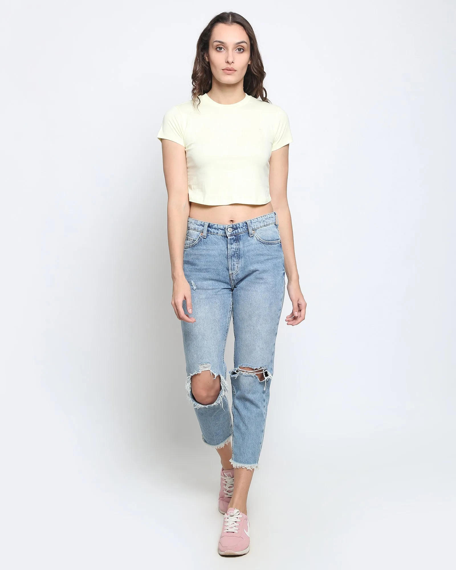 Crop Top: Solid Lemon Chiffon