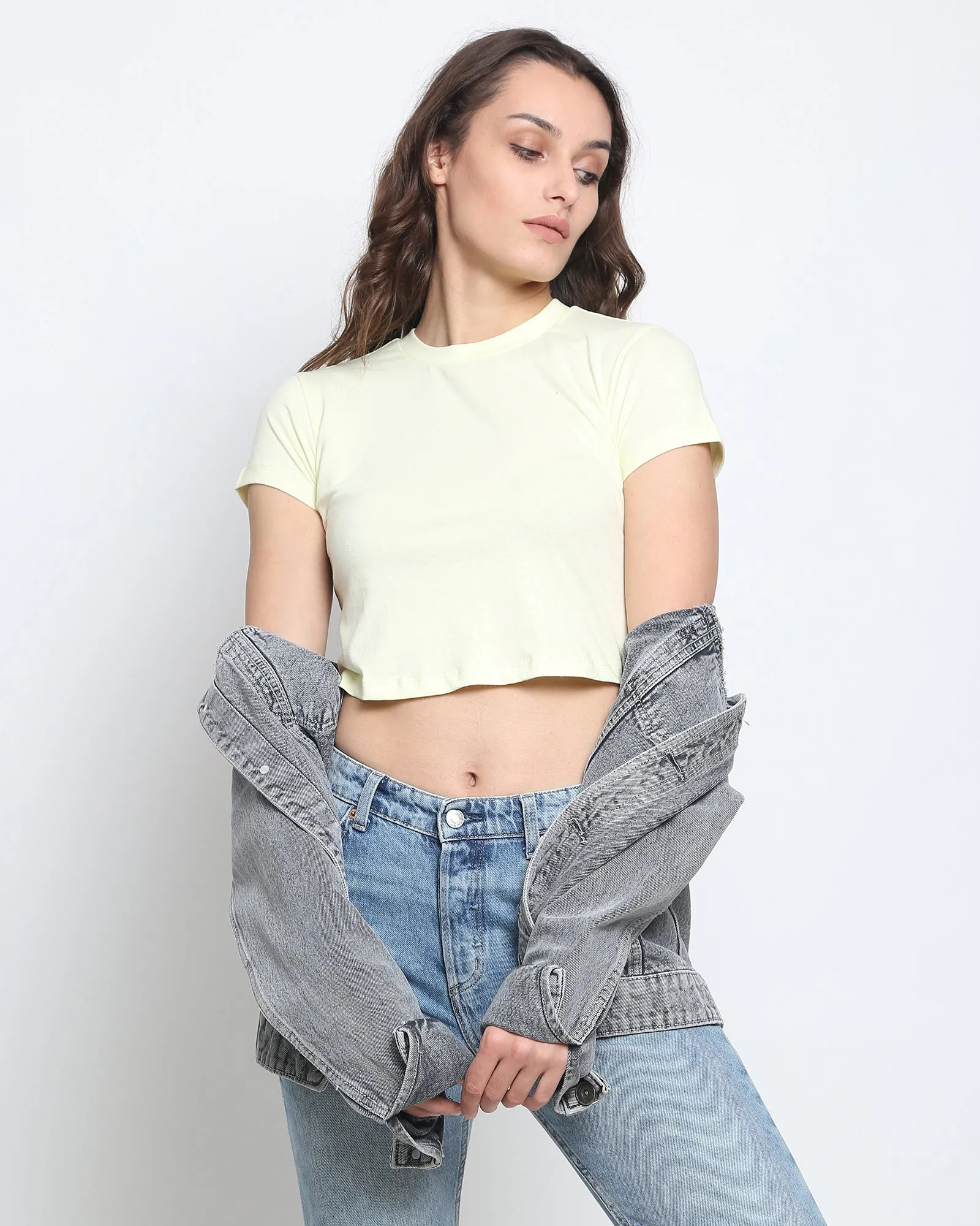 Crop Top: Solid Lemon Chiffon