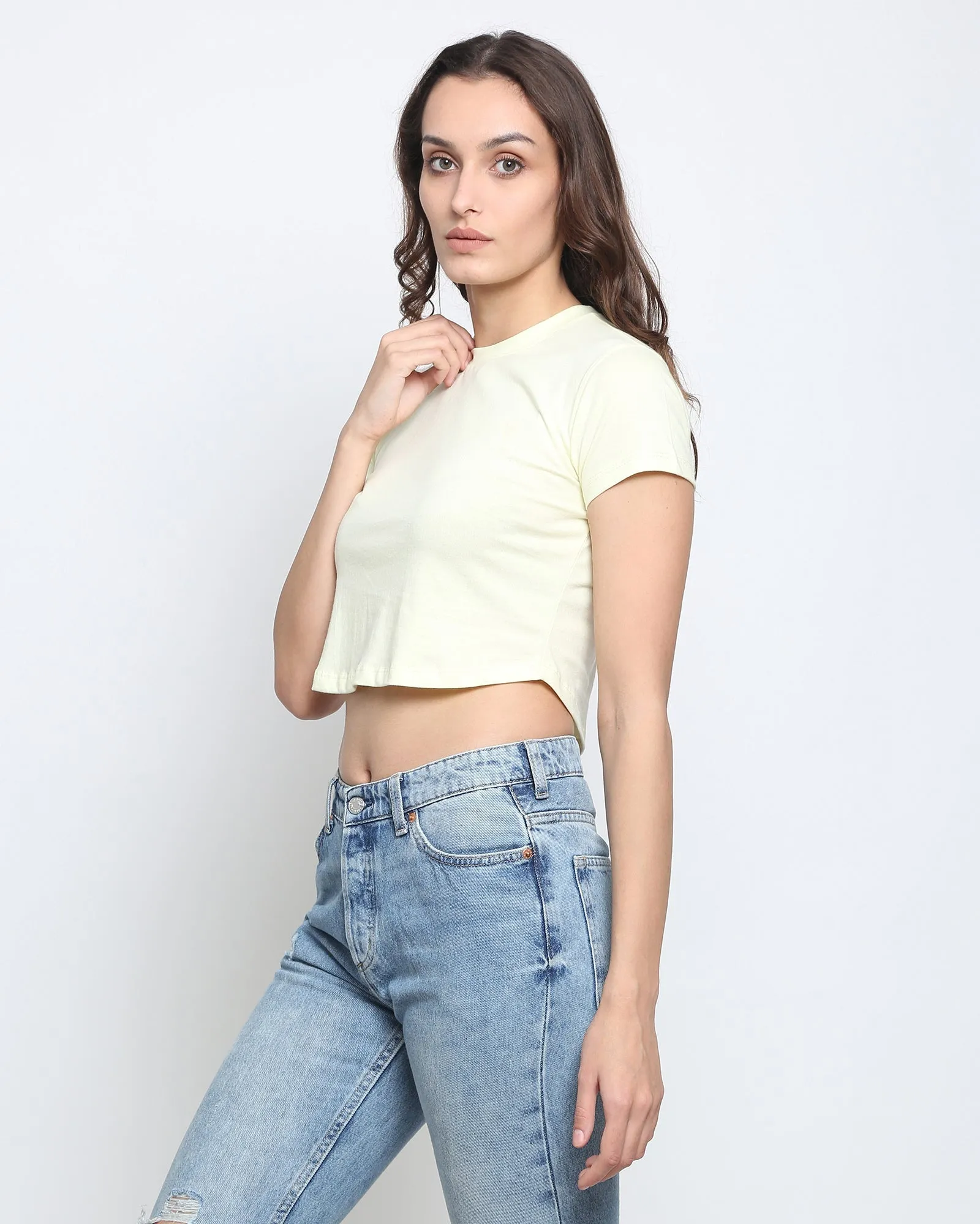 Crop Top: Solid Lemon Chiffon