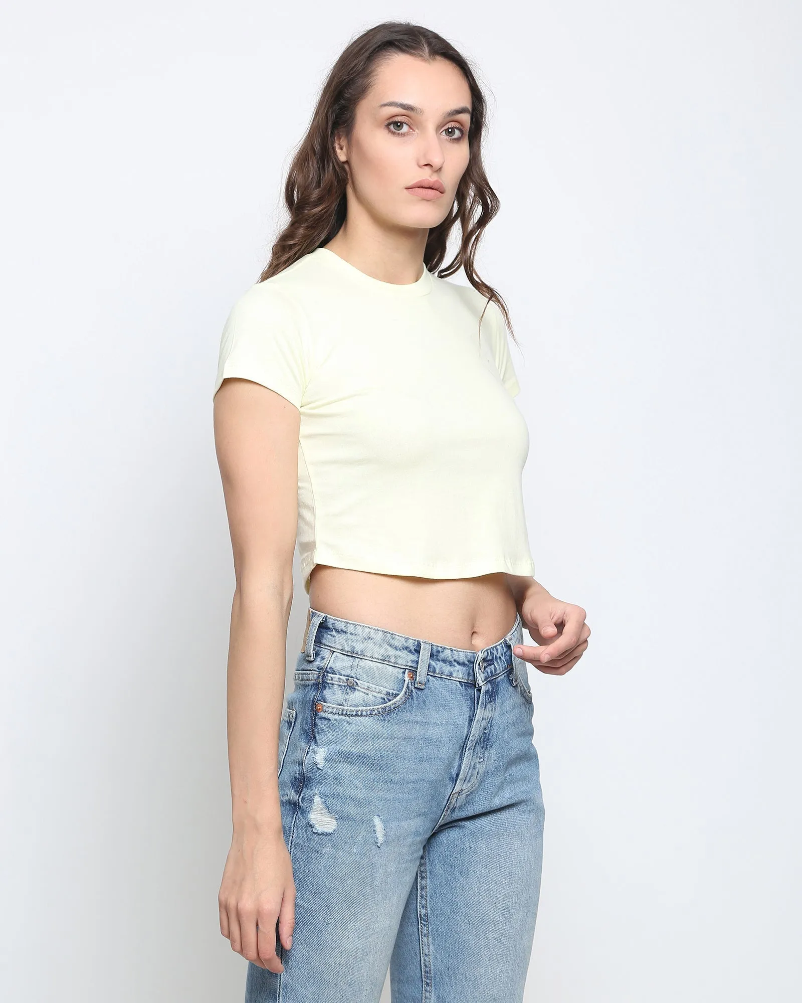 Crop Top: Solid Lemon Chiffon