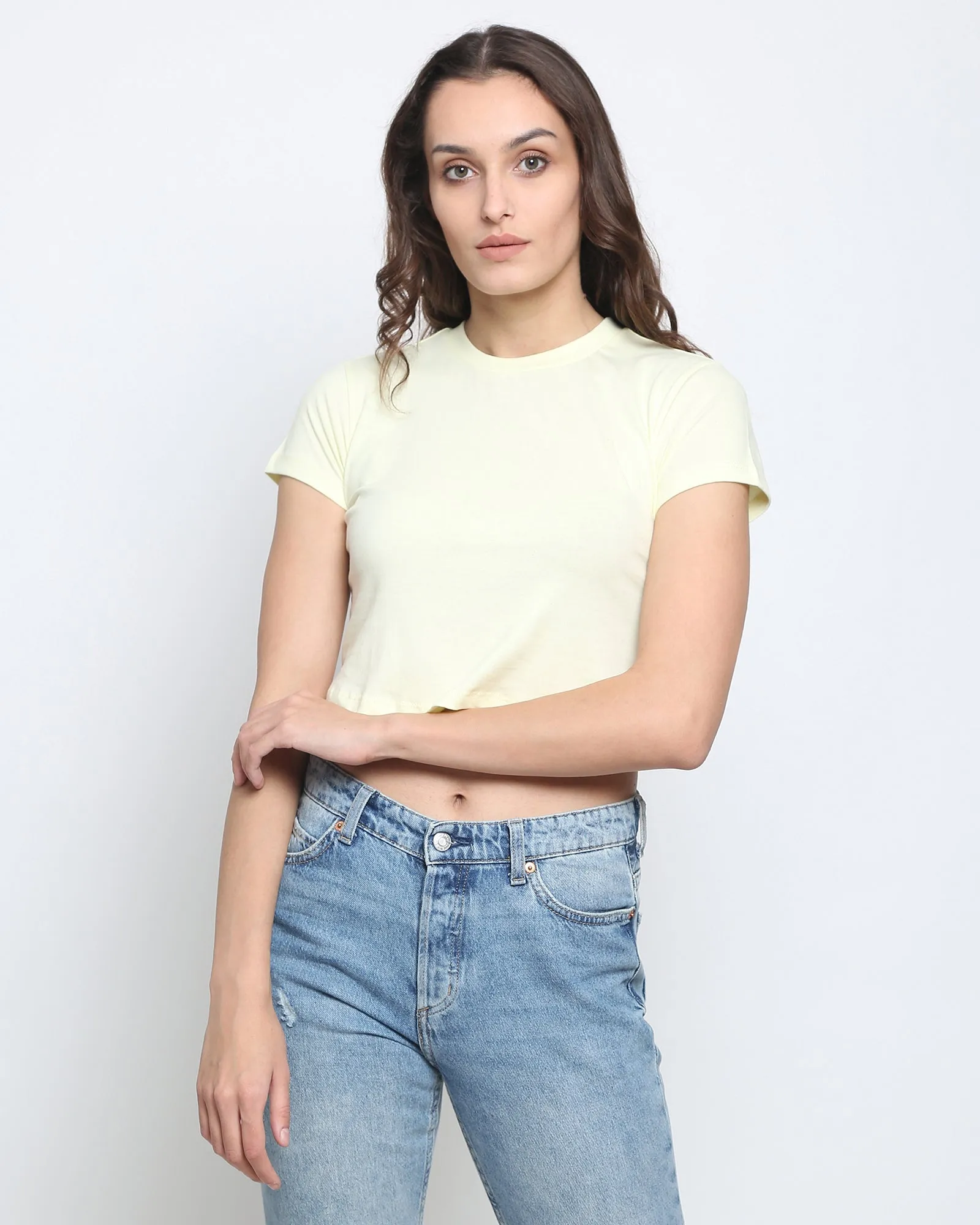 Crop Top: Solid Lemon Chiffon