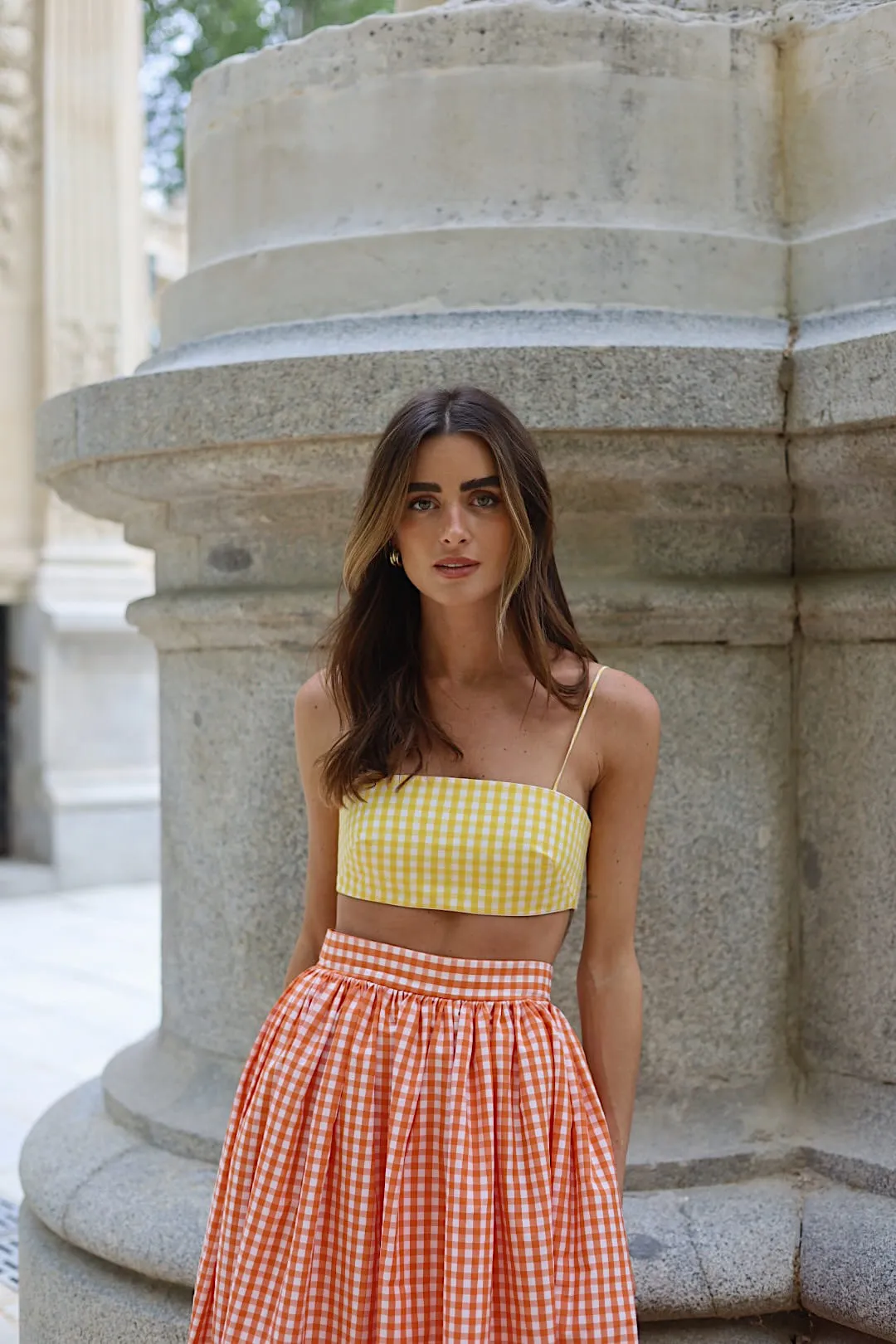 CROP TOP XADREZ AMARELO CAMBRAIA