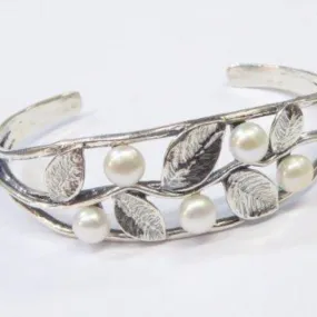 Cuff Bracelet set with Pearls. Stylish Israeli sterling silver bracelet from Bluenoemi.  Boho jewelry.