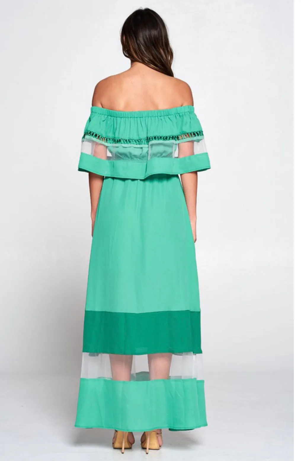 D-2094 Ruffle color block maxi dress