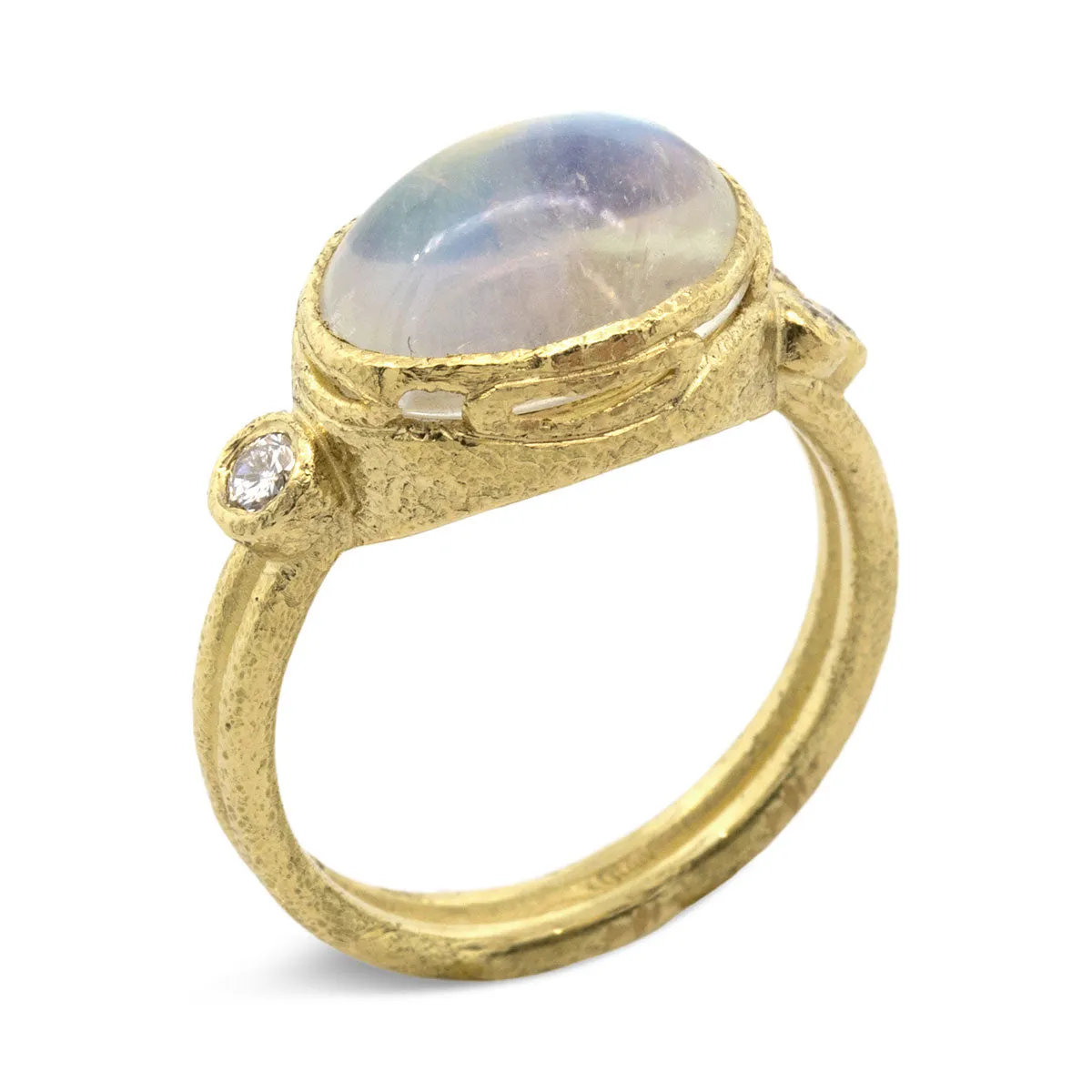 Delicate Double Band with Oval Rainbow Moonstone