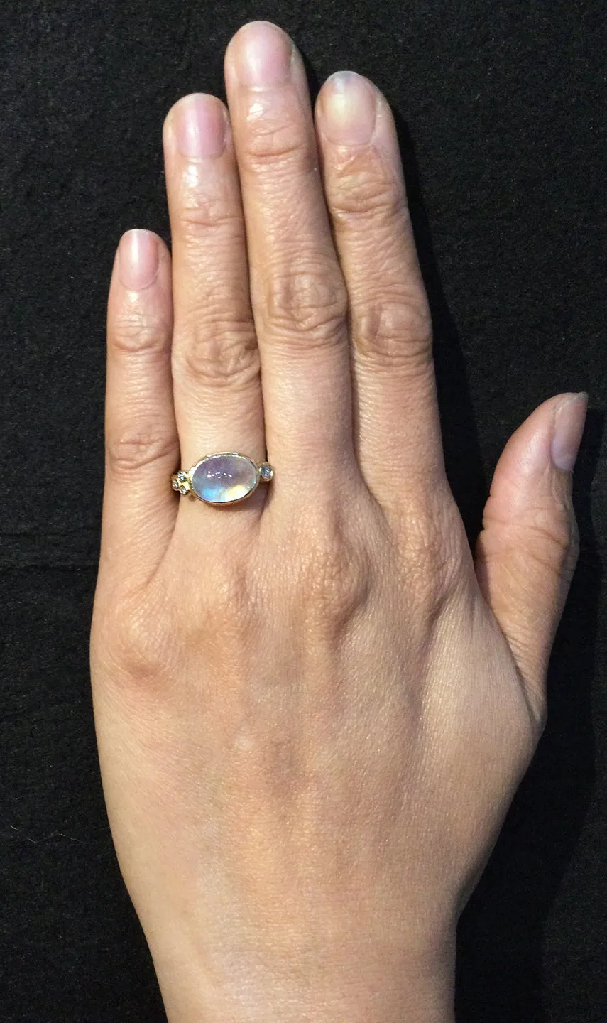 Delicate Double Band with Oval Rainbow Moonstone