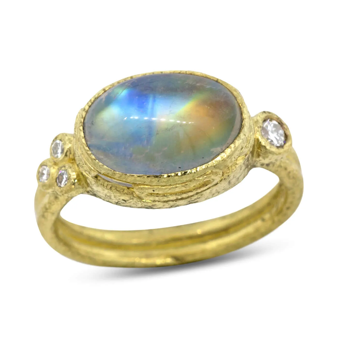 Delicate Double Band with Oval Rainbow Moonstone